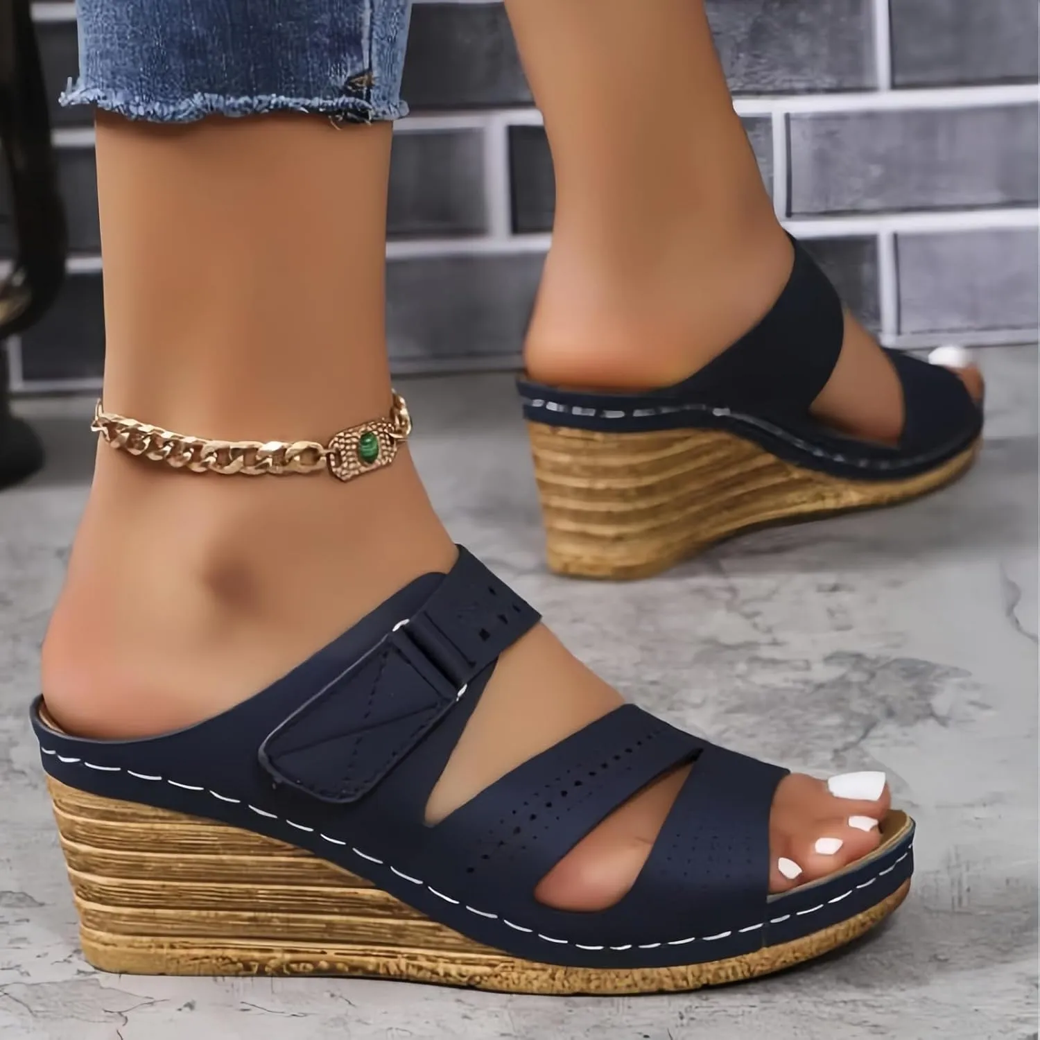 2025 Platform Wedges Sandals Women Fashion Wedges Boho Casual Comfortable Mid Heels Open Toe Espadrilles Sandals Slip On Shoes Dressy Summer for Women Flat