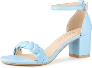 Allegra K Women's Chunky Heels Ankle Strap Braided Heel Sandals