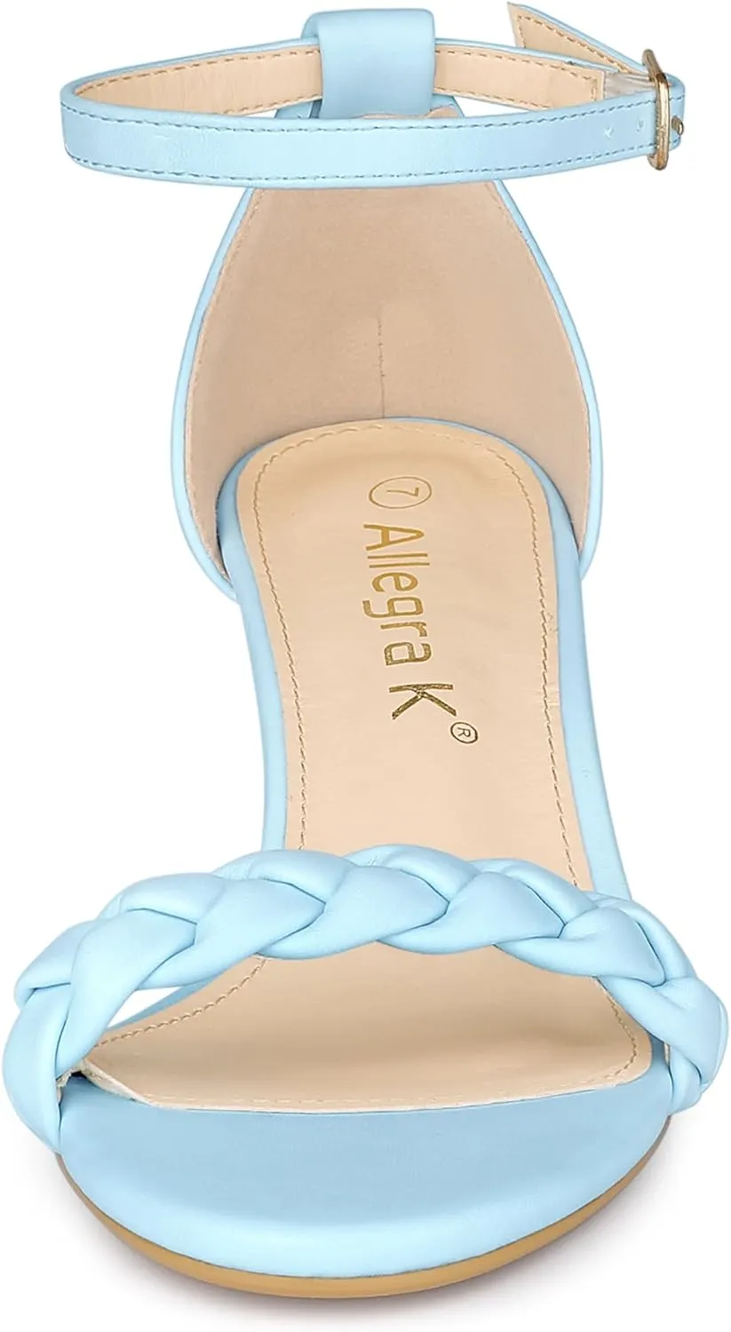 Allegra K Women's Chunky Heels Ankle Strap Braided Heel Sandals