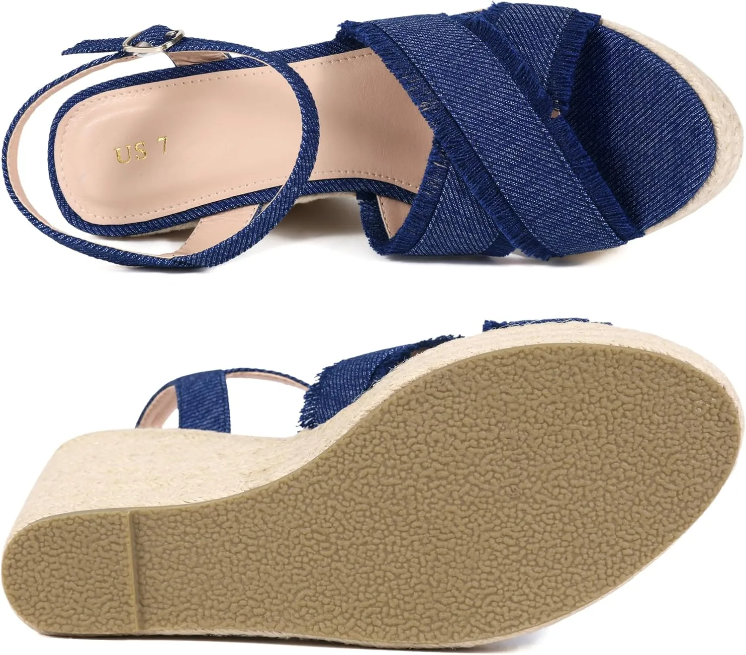 Allegra K Women's Denim Platform Slingback Espadrille Wedge Heel Sandals