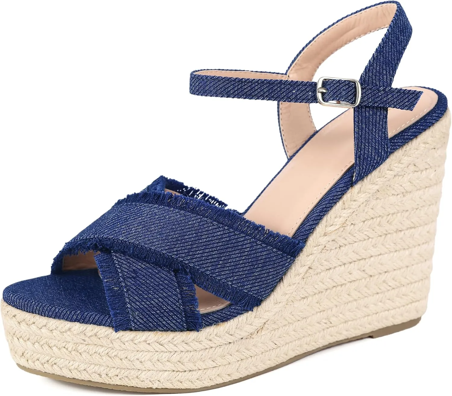 Allegra K Women's Denim Platform Slingback Espadrille Wedge Heel Sandals