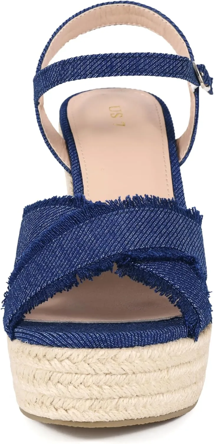 Allegra K Women's Denim Platform Slingback Espadrille Wedge Heel Sandals