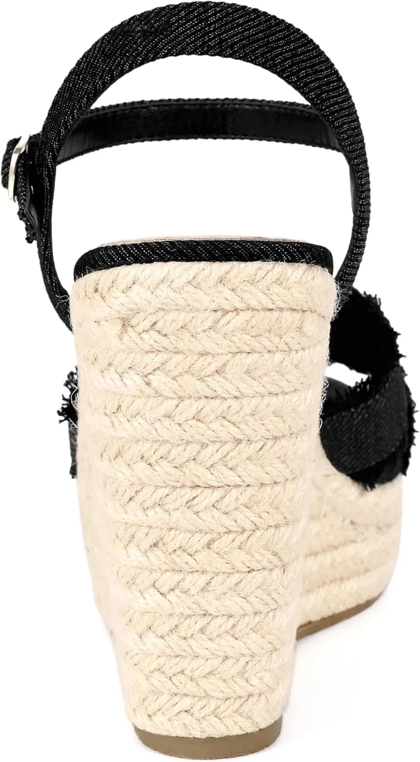 Allegra K Women's Denim Platform Slingback Espadrille Wedge Heel Sandals