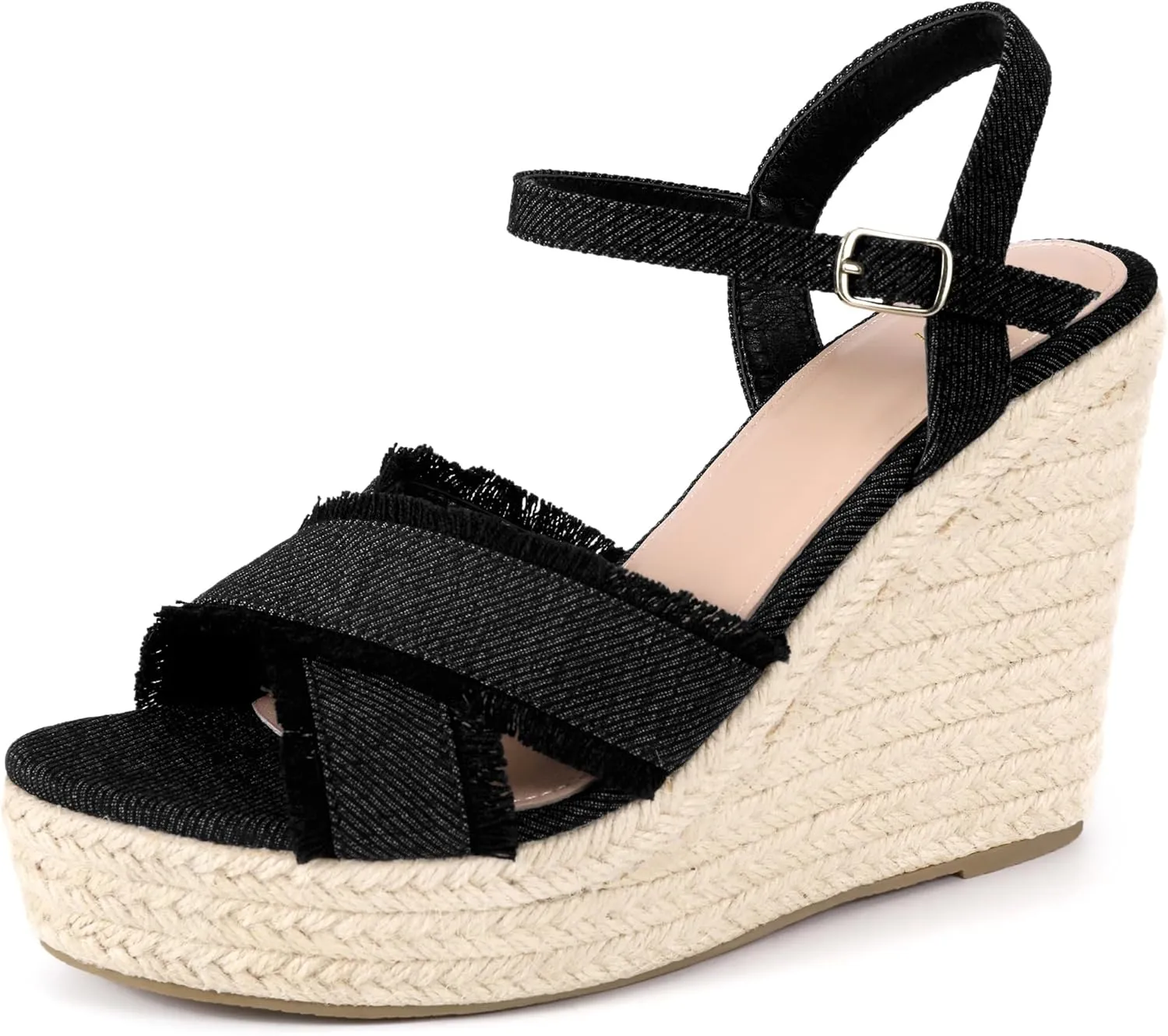Allegra K Women's Denim Platform Slingback Espadrille Wedge Heel Sandals