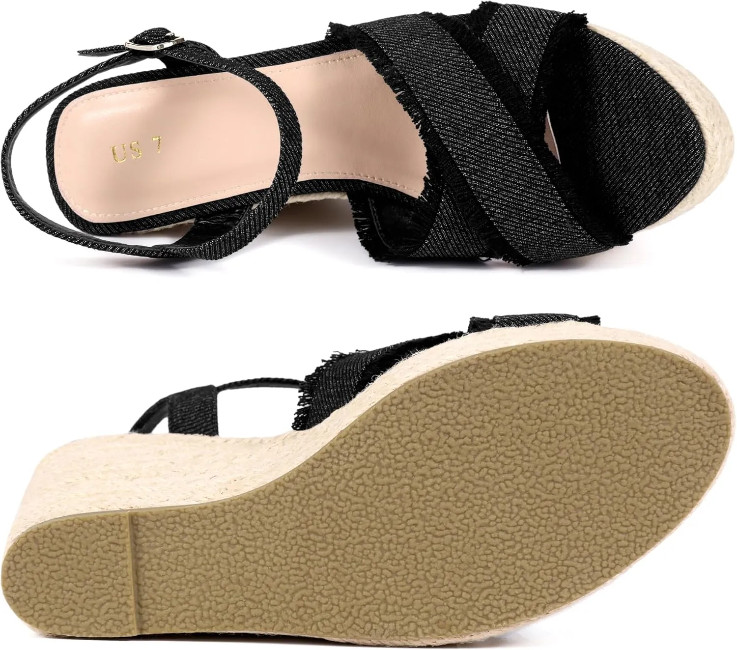 Allegra K Women's Denim Platform Slingback Espadrille Wedge Heel Sandals