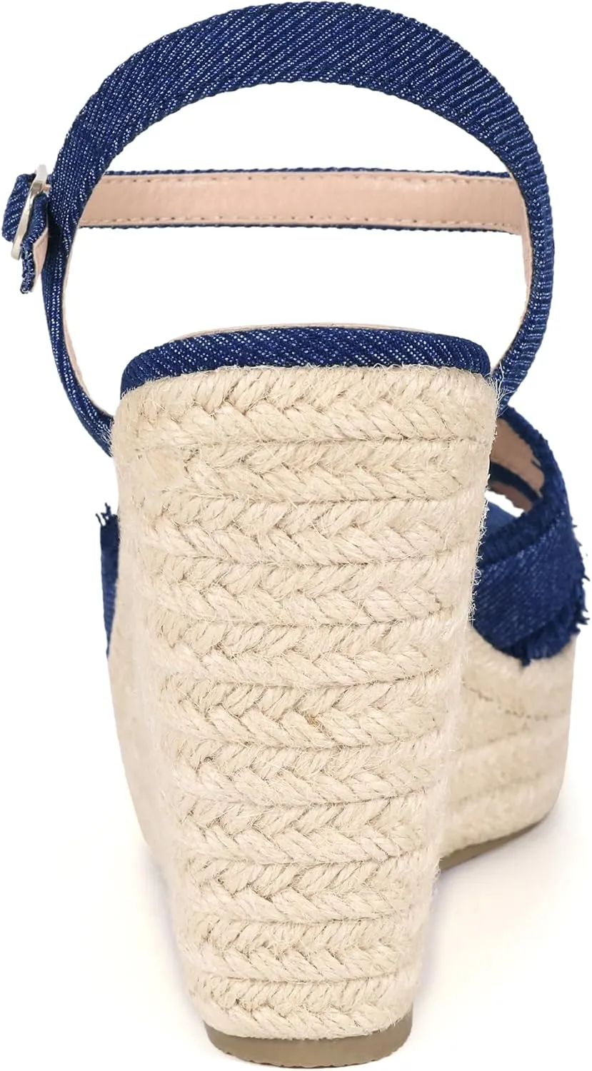 Allegra K Women's Denim Platform Slingback Espadrille Wedge Heel Sandals