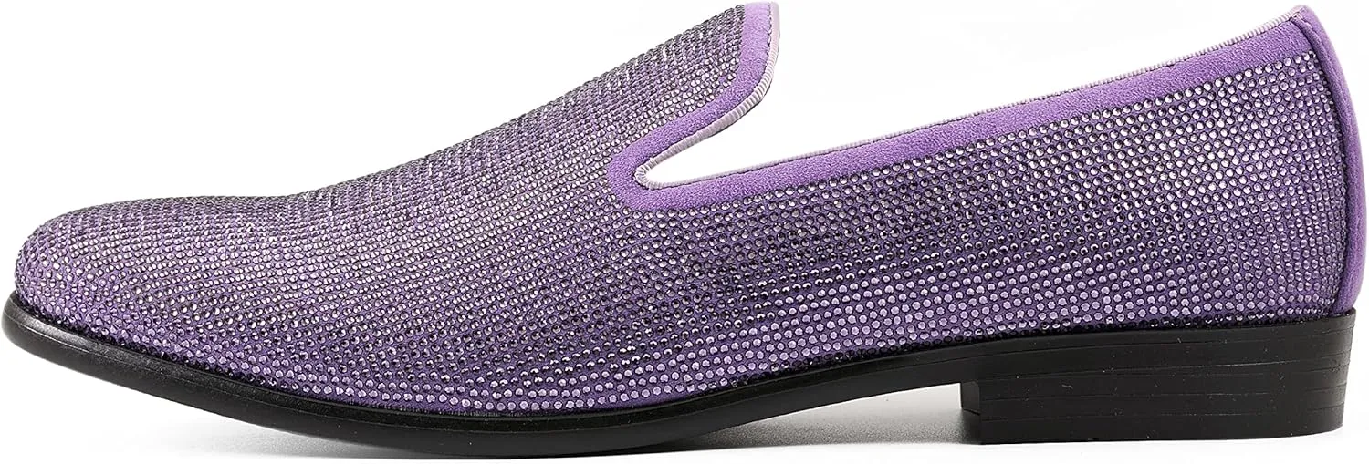 Amali Devy, Men's Dress Loafers, Slip-On Tuxedo Shoes for Men, Velvet Embellished Loafer Slippers