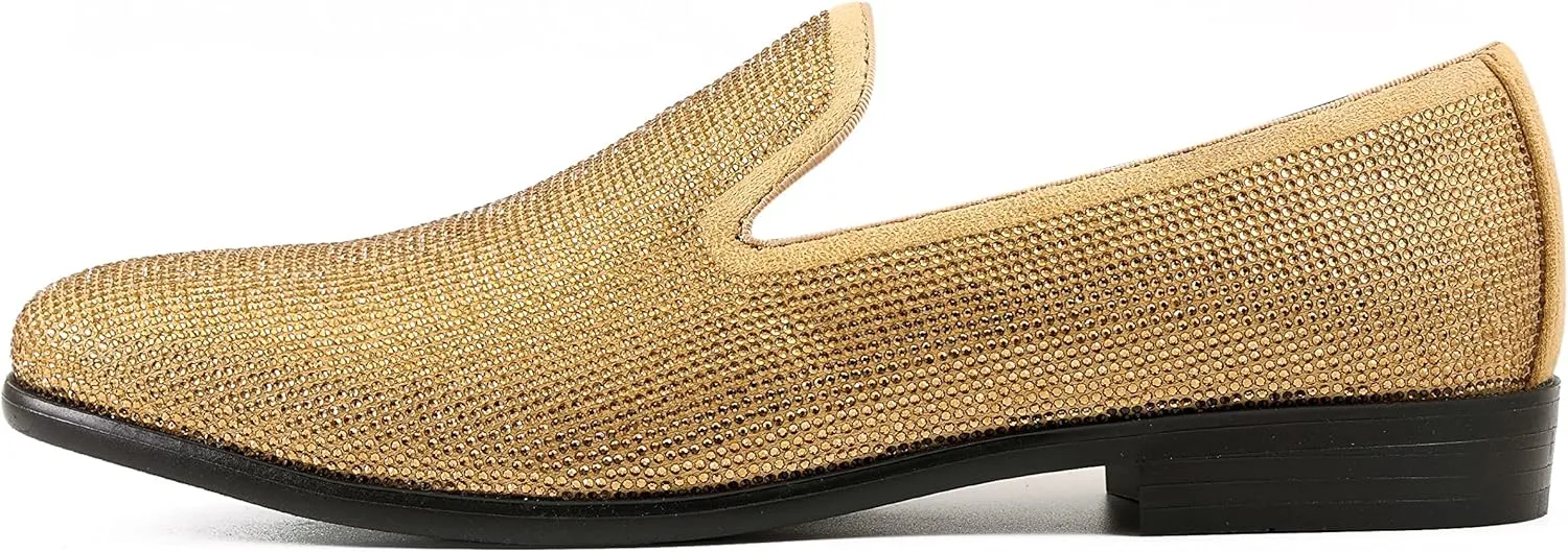 Amali Devy, Men's Dress Loafers, Slip-On Tuxedo Shoes for Men, Velvet Embellished Loafer Slippers