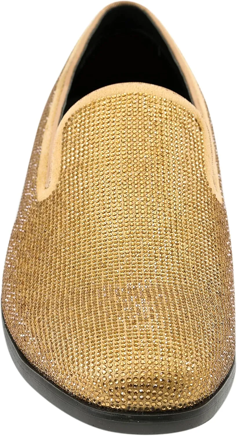 Amali Devy, Men's Dress Loafers, Slip-On Tuxedo Shoes for Men, Velvet Embellished Loafer Slippers