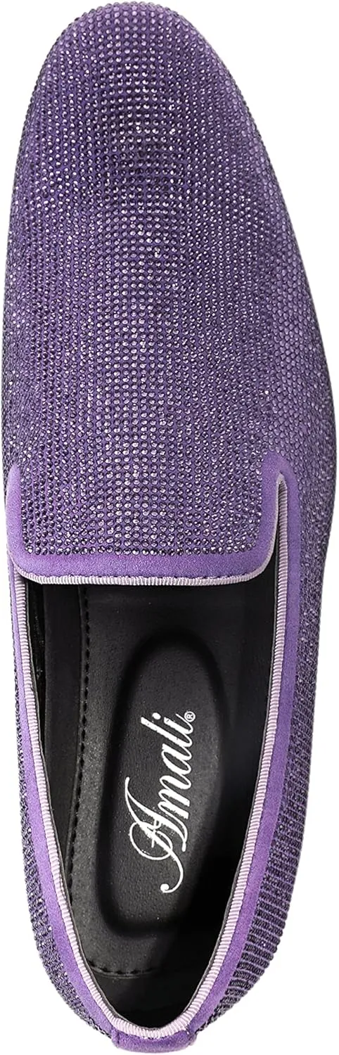 Amali Devy, Men's Dress Loafers, Slip-On Tuxedo Shoes for Men, Velvet Embellished Loafer Slippers