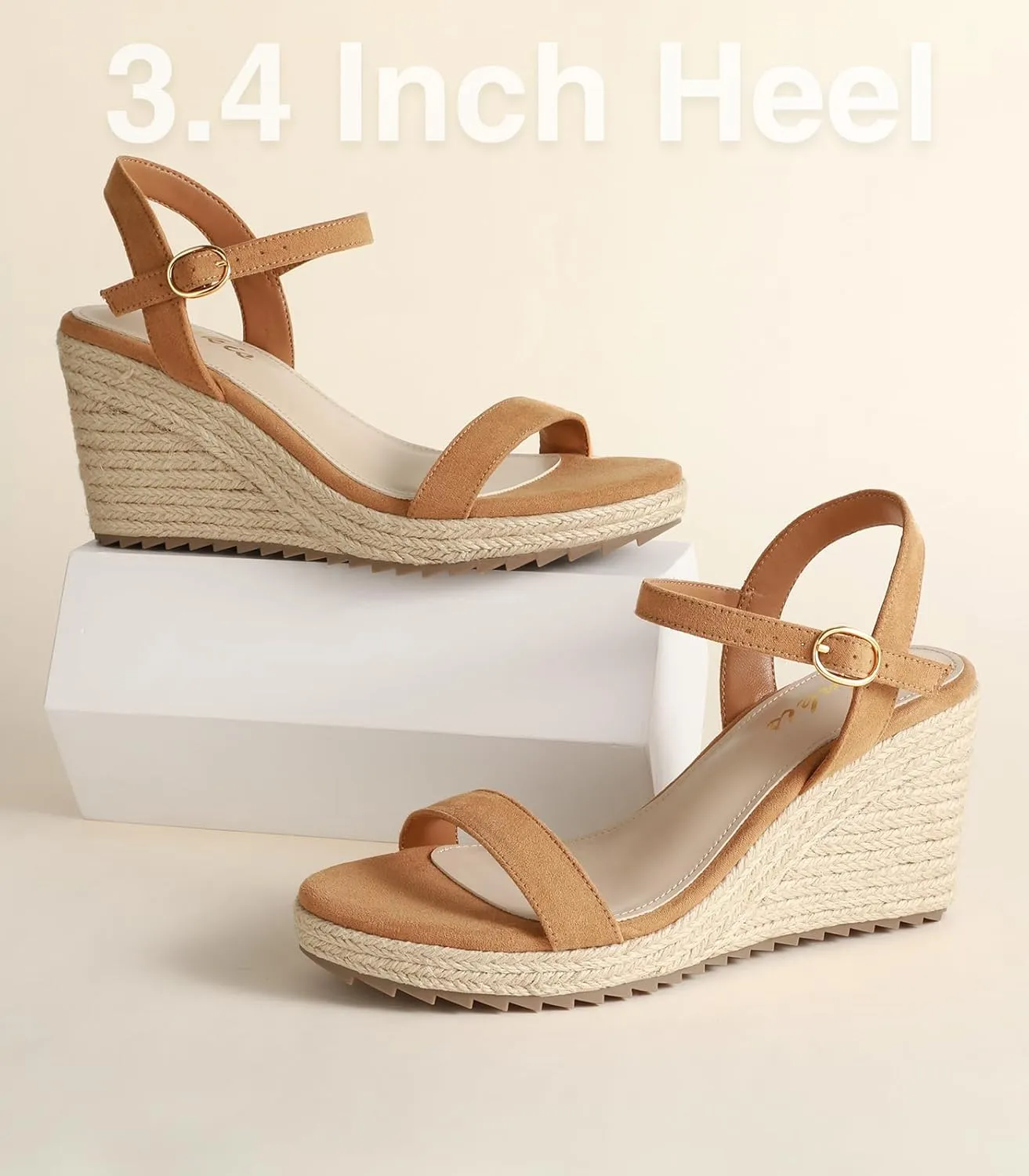 Ankis Platform Wedge Sandals for Women, Black Brown White Nude Espadrille Womens Wedge Sandals Comfortable Open Toe Ankle Strap High Heel Wedges for Women Dressy Summer -3.4Inch