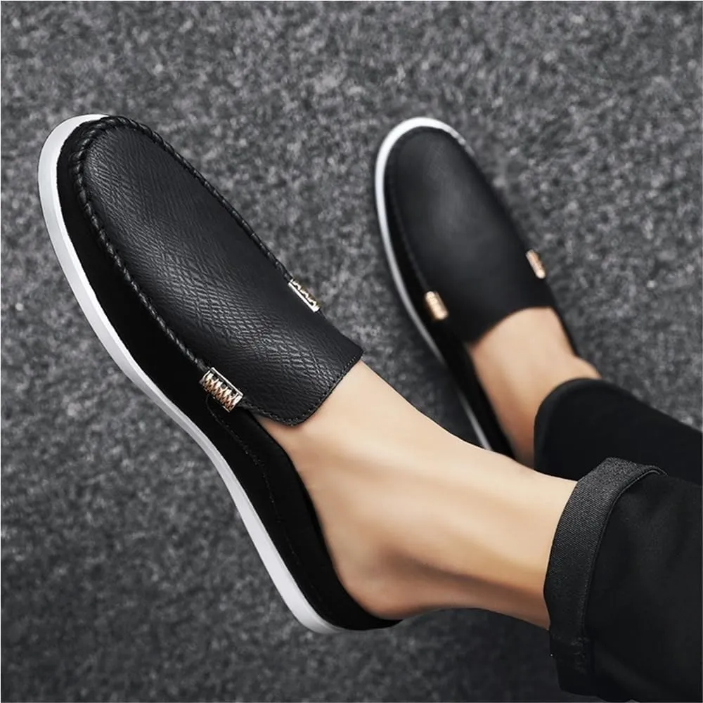 Anti-Slip Comfortable Slip-ons Mens Loafers Round Toe Vegan Leather Half Loafers Shoes