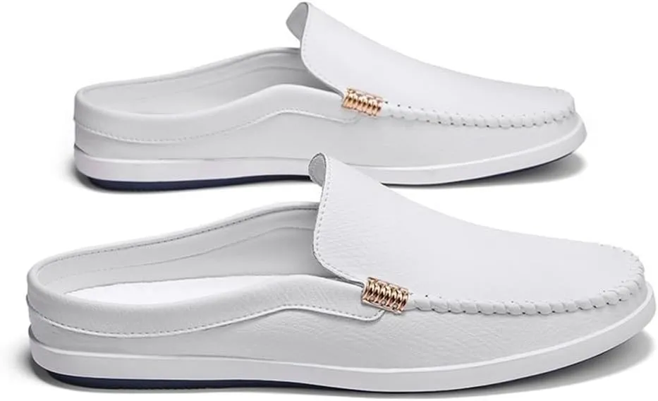 Anti-Slip Comfortable Slip-ons Mens Loafers Round Toe Vegan Leather Half Loafers Shoes