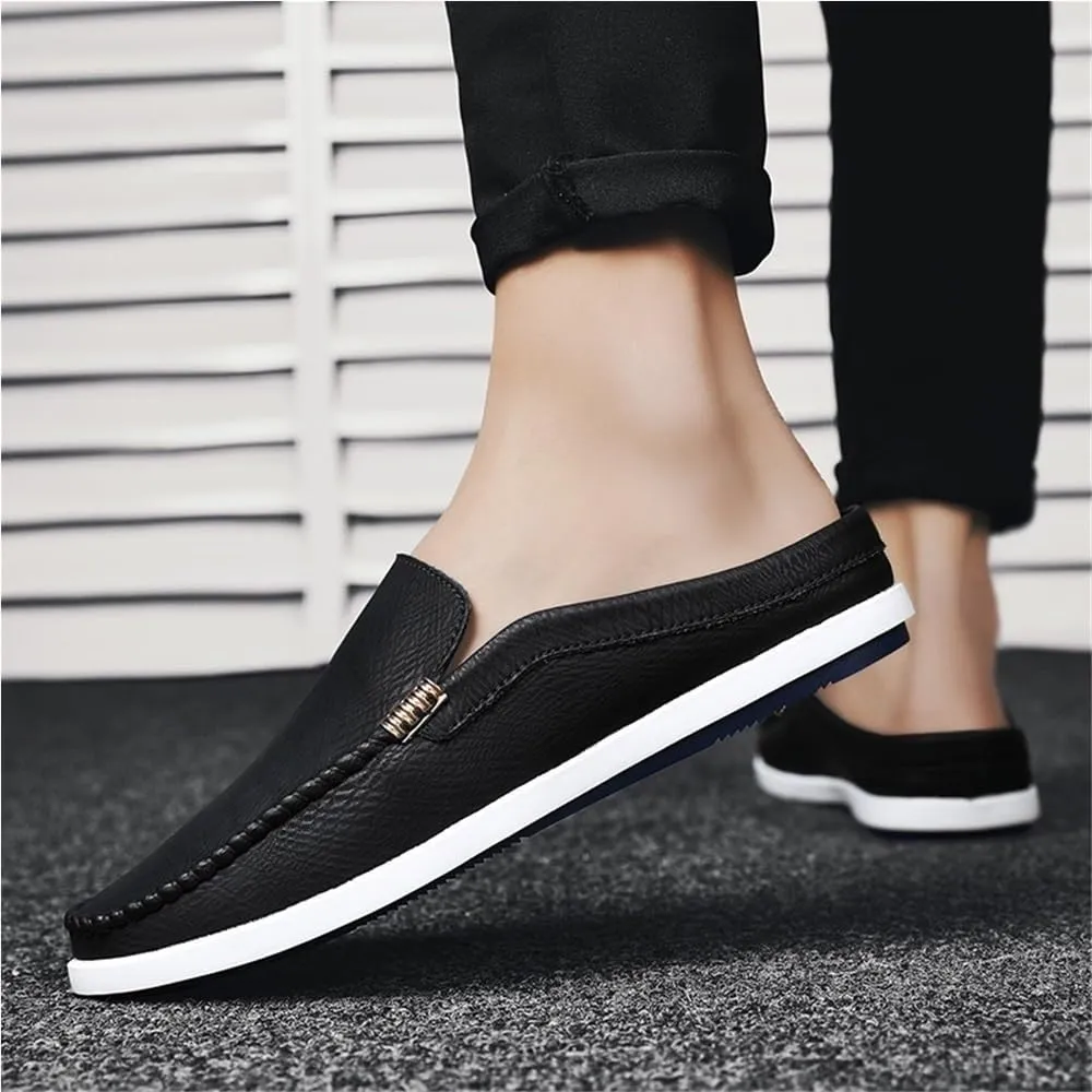 Anti-Slip Comfortable Slip-ons Mens Loafers Round Toe Vegan Leather Half Loafers Shoes