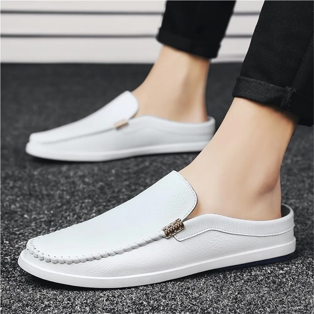 Anti-Slip Comfortable Slip-ons Mens Loafers Round Toe Vegan Leather Half Loafers Shoes