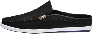 Anti-Slip Comfortable Slip-ons Mens Loafers Round Toe Vegan Leather Half Loafers Shoes