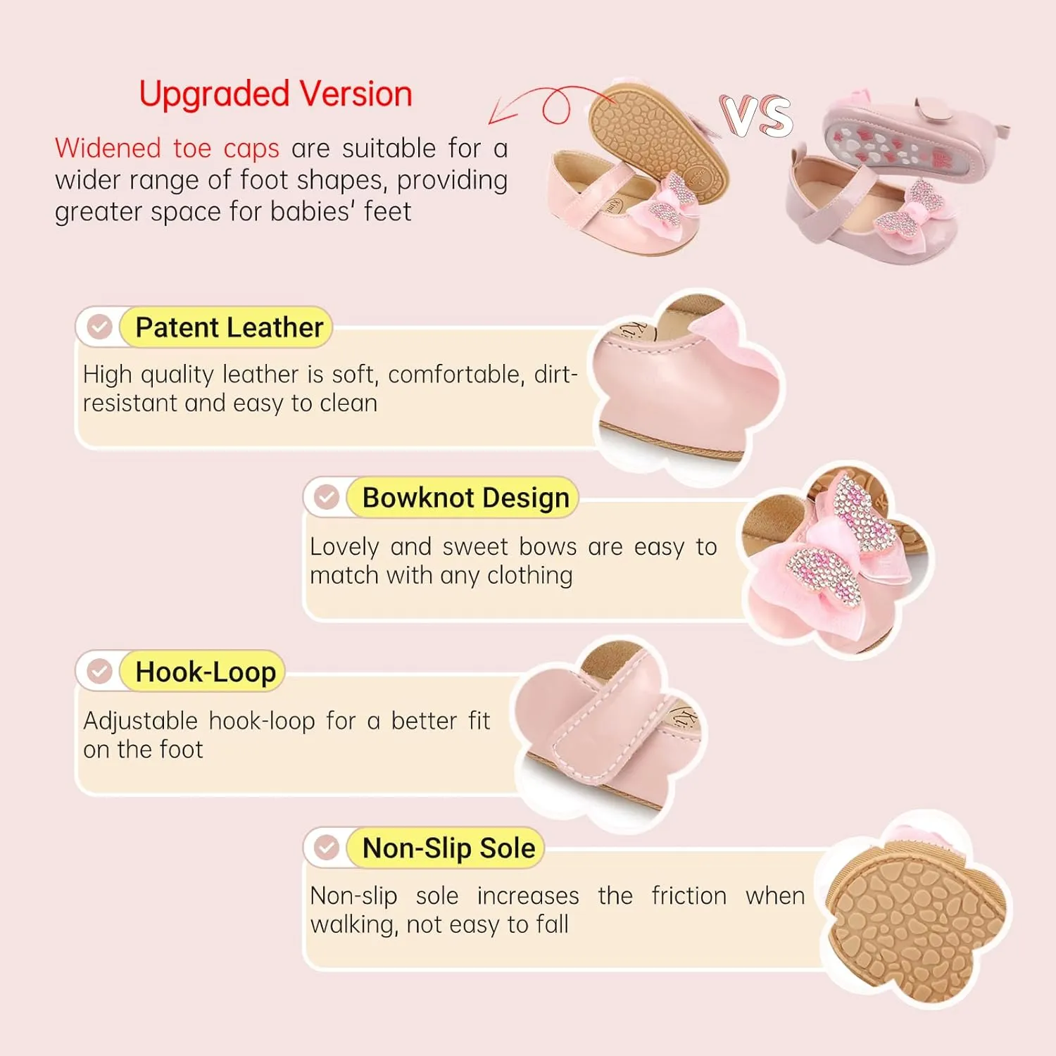 Baby Girls Dress Shoes Infant Mary Jane Flats Newborn Bowkont Non-Slip Lightweight Soft Sole First Walkers Princess Wedding Shoe