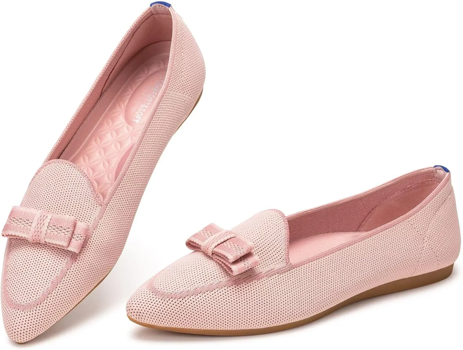 BEJINASH Women's Loafer Flats Casual Knit Fabric Lightweight Dressy Shoes Washable Elegant Pointed-Toe lace-up Bow Shoes Comfortable Ballet Shoes for Women Perfect for Daily
