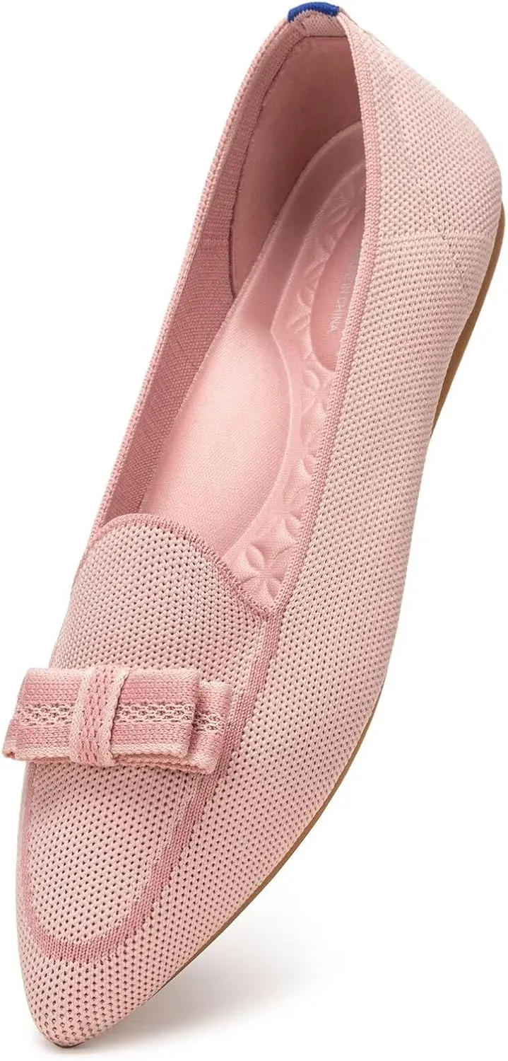 BEJINASH Women's Loafer Flats Casual Knit Fabric Lightweight Dressy Shoes Washable Elegant Pointed-Toe lace-up Bow Shoes Comfortable Ballet Shoes for Women Perfect for Daily