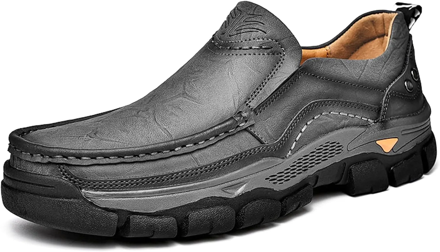 Boxpopla Men's Slip On Casual Shoes Moc Toe Leather Walking Hiking Loafers Dress Comfortable for Work Office Outdoor Hike