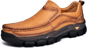 Boxpopla Men's Slip On Casual Shoes Moc Toe Leather Walking Hiking Loafers Dress Comfortable for Work Office Outdoor Hike