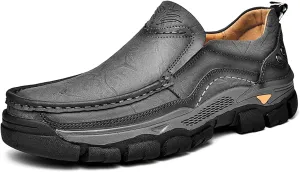 Boxpopla Men's Slip On Casual Shoes Moc Toe Leather Walking Hiking Loafers Dress Comfortable for Work Office Outdoor Hike