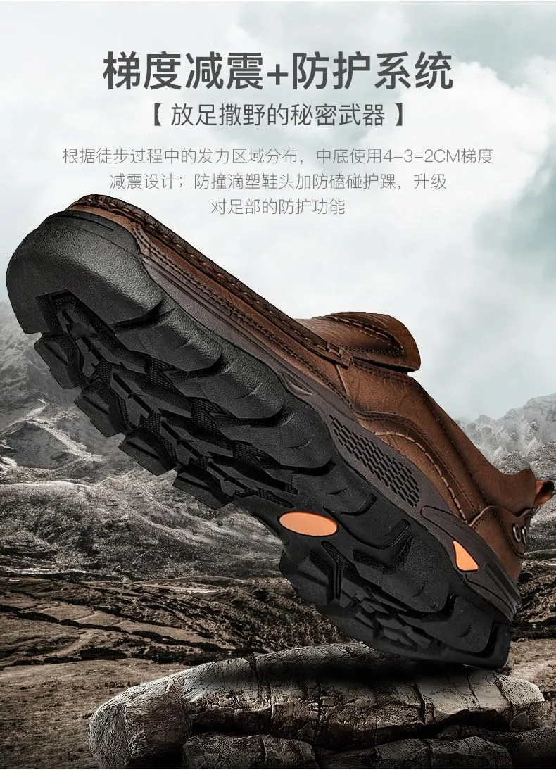 Boxpopla Men's Slip On Casual Shoes Moc Toe Leather Walking Hiking Loafers Dress Comfortable for Work Office Outdoor Hike