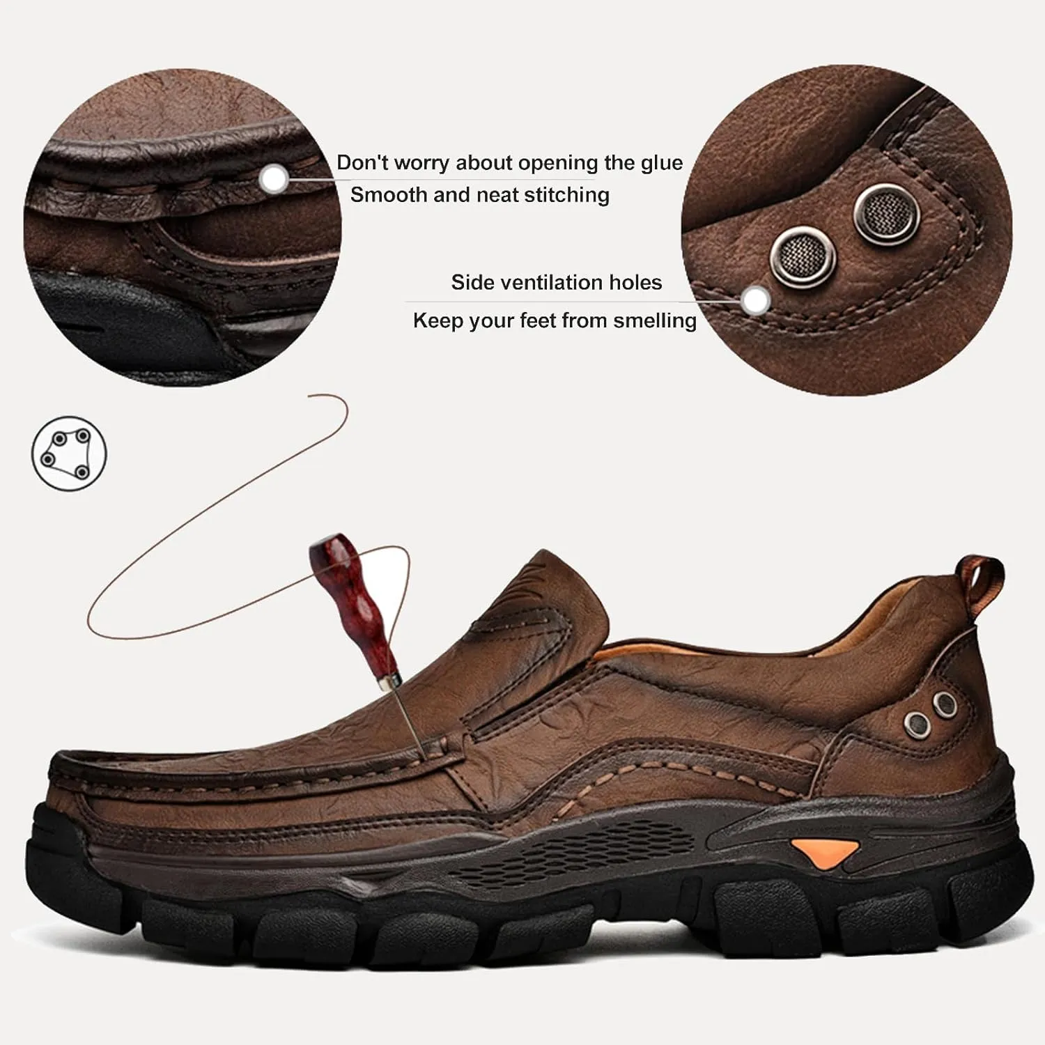 Boxpopla Men's Slip On Casual Shoes Moc Toe Leather Walking Hiking Loafers Dress Comfortable for Work Office Outdoor Hike