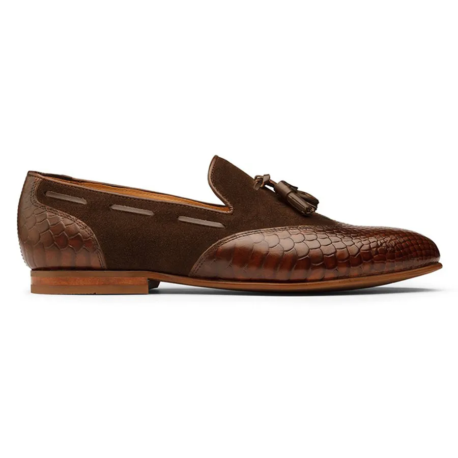 Brown Croco Suede Tassel Loafer