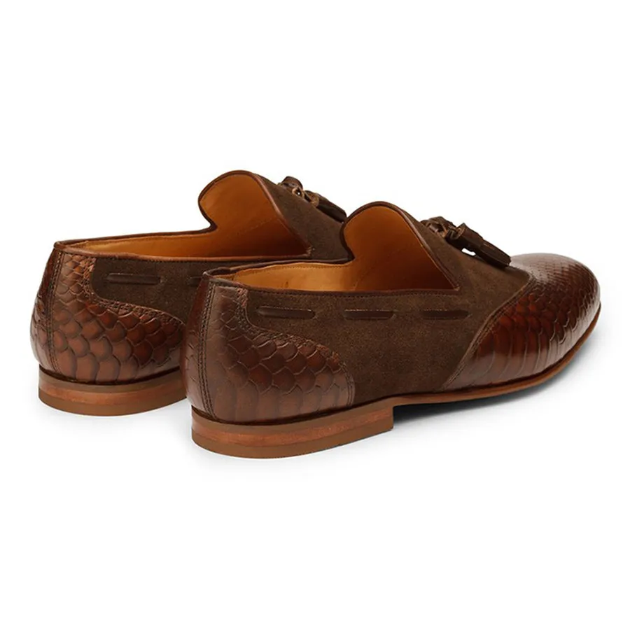 Brown Croco Suede Tassel Loafer