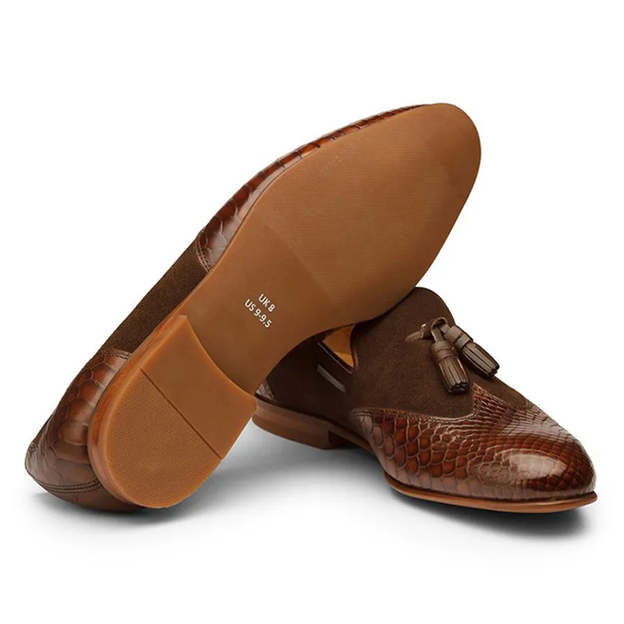 Brown Croco Suede Tassel Loafer