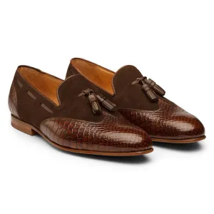 Brown Croco Suede Tassel Loafer