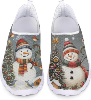 Christmas Slip On Loafer Shoes for Woman Size 5.5-11.5 Mesh Outdoor Walking Shoes Comfortable Road Running Shoes