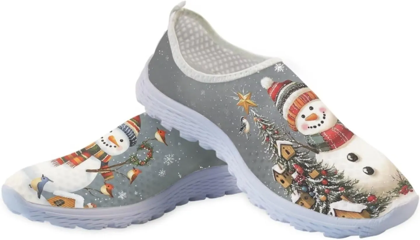 Christmas Slip On Loafer Shoes for Woman Size 5.5-11.5 Mesh Outdoor Walking Shoes Comfortable Road Running Shoes