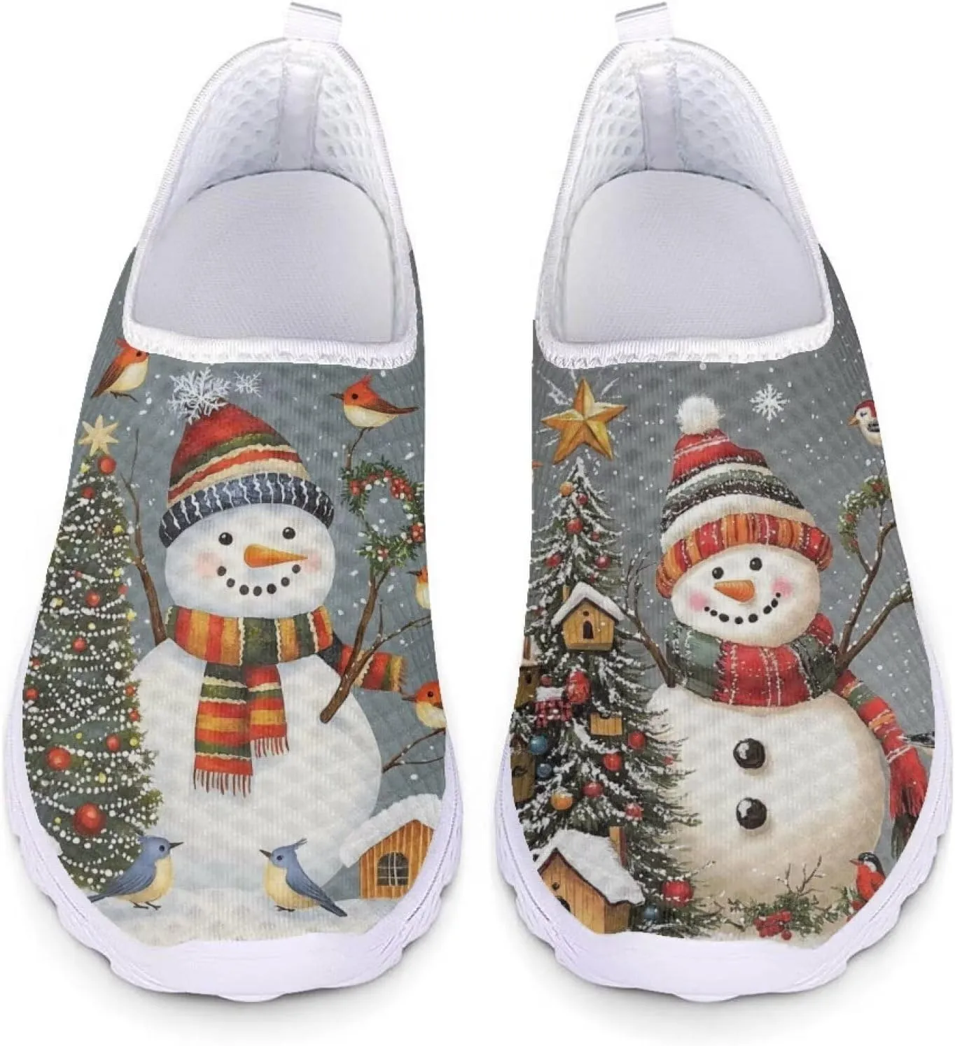 Christmas Slip On Loafer Shoes for Woman Size 5.5-11.5 Mesh Outdoor Walking Shoes Comfortable Road Running Shoes