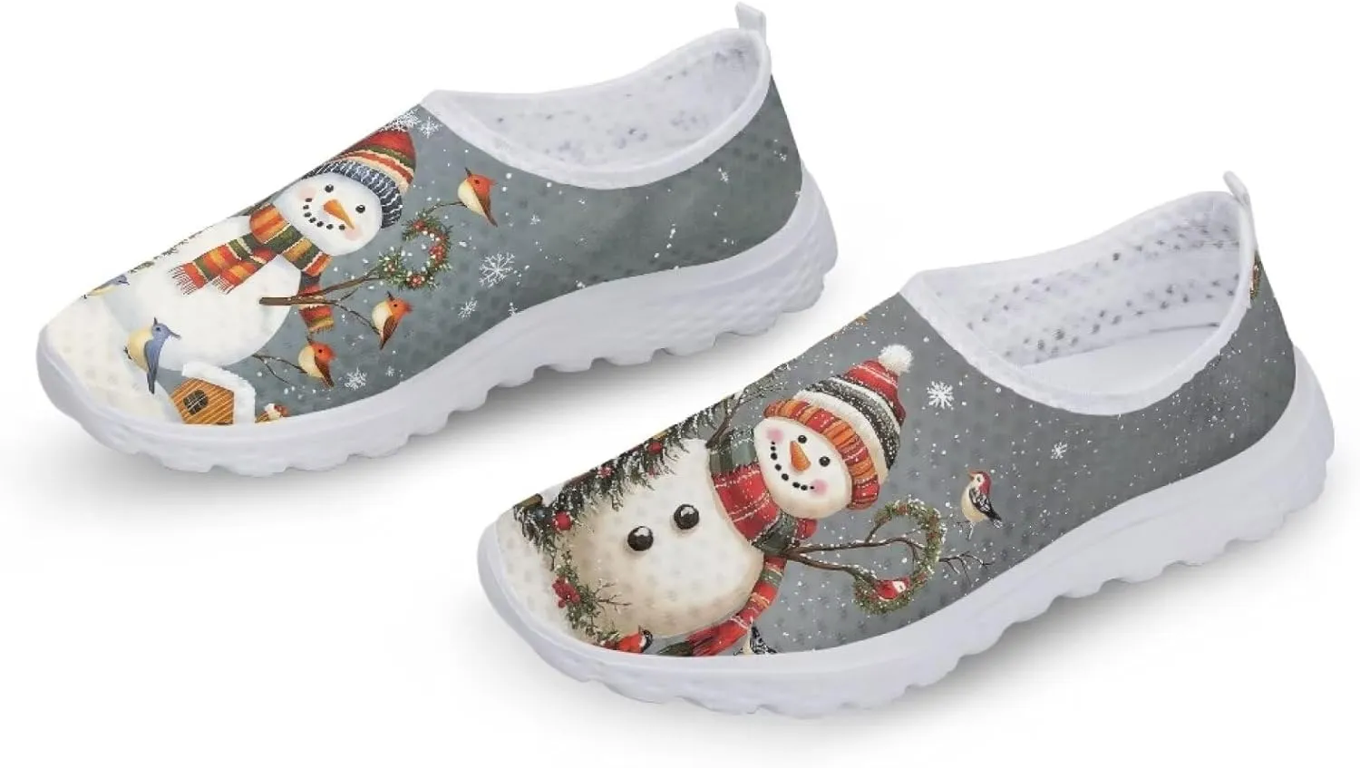 Christmas Slip On Loafer Shoes for Woman Size 5.5-11.5 Mesh Outdoor Walking Shoes Comfortable Road Running Shoes