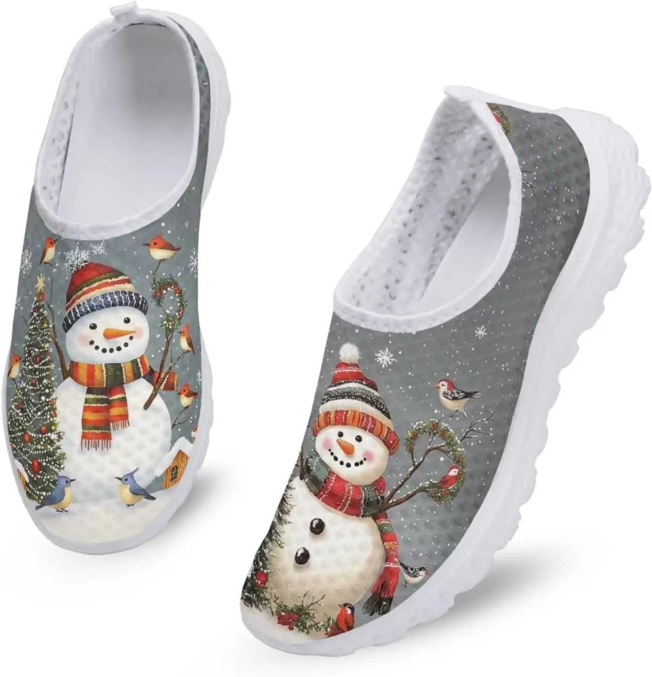 Christmas Slip On Loafer Shoes for Woman Size 5.5-11.5 Mesh Outdoor Walking Shoes Comfortable Road Running Shoes
