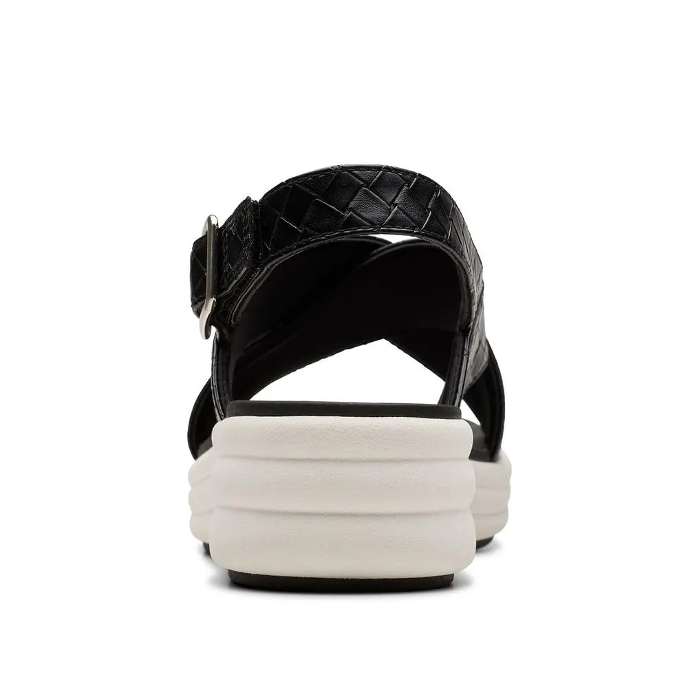 Clarks Women's Drift Sun Wedge Sandal, Black Woven Synthetic, 7.5