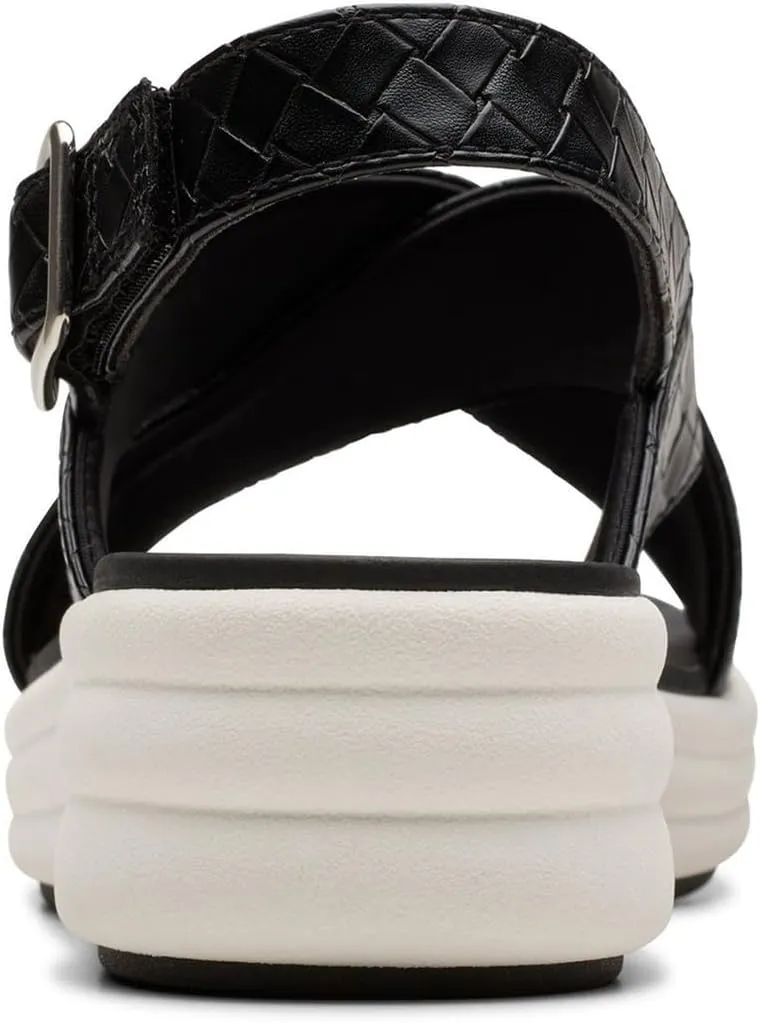 Clarks Women's Drift Sun Wedge Sandal, Black Woven Synthetic, 8