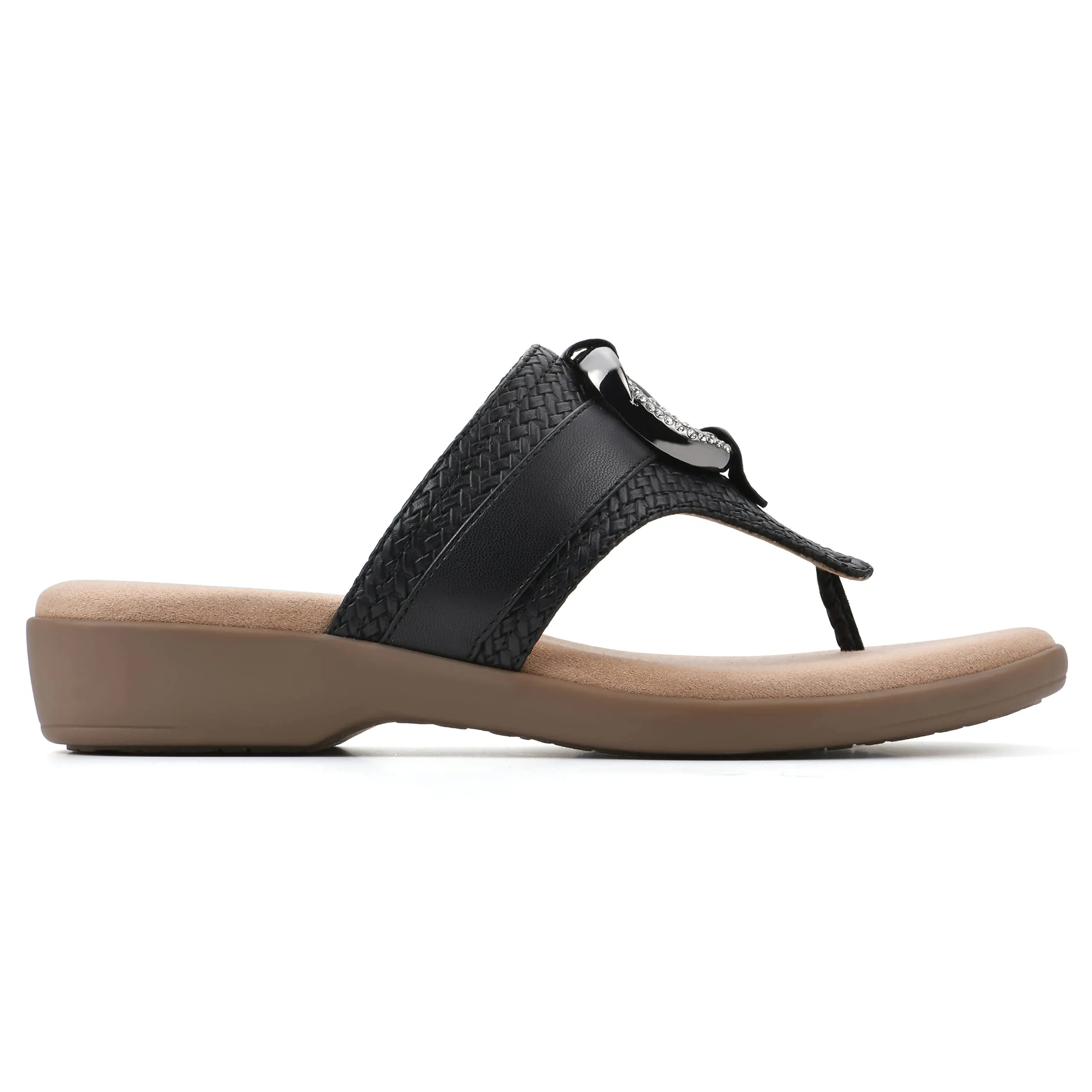CLIFFS BY WHITE MOUNTAIN Women's Benedict Mini Wedge Sandal, Black/Woven, 9.5 M