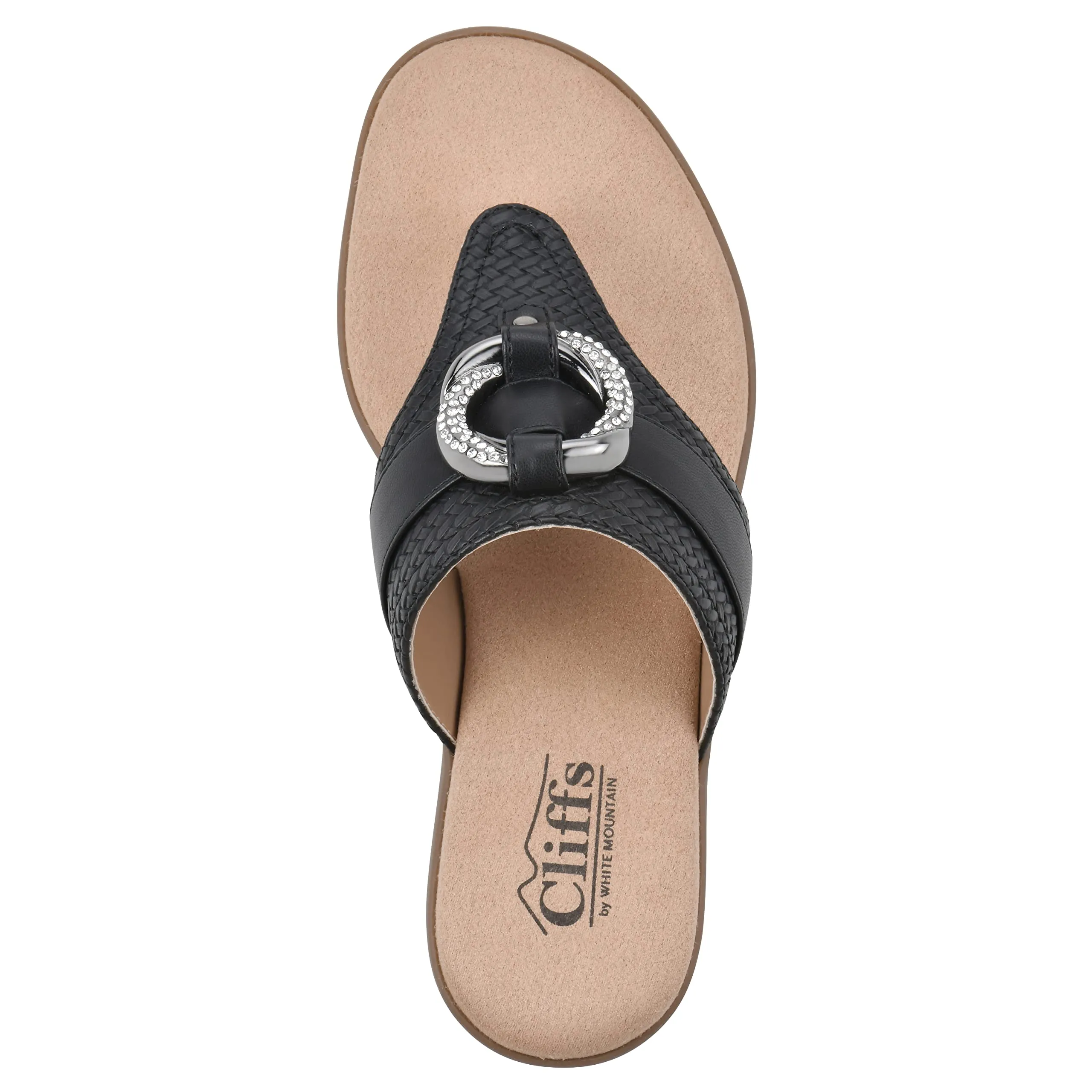 CLIFFS BY WHITE MOUNTAIN Women's Benedict Mini Wedge Sandal, Black/Woven, 9.5 M