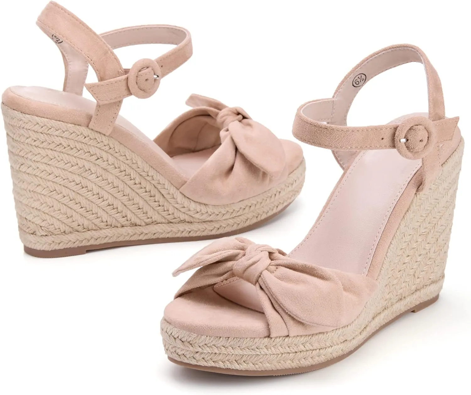 Coutgo Womens Espadrilles Wedges Bow Platform Sandals Open Toe Ankle Strap Summer Dress Heels Cute Shoes