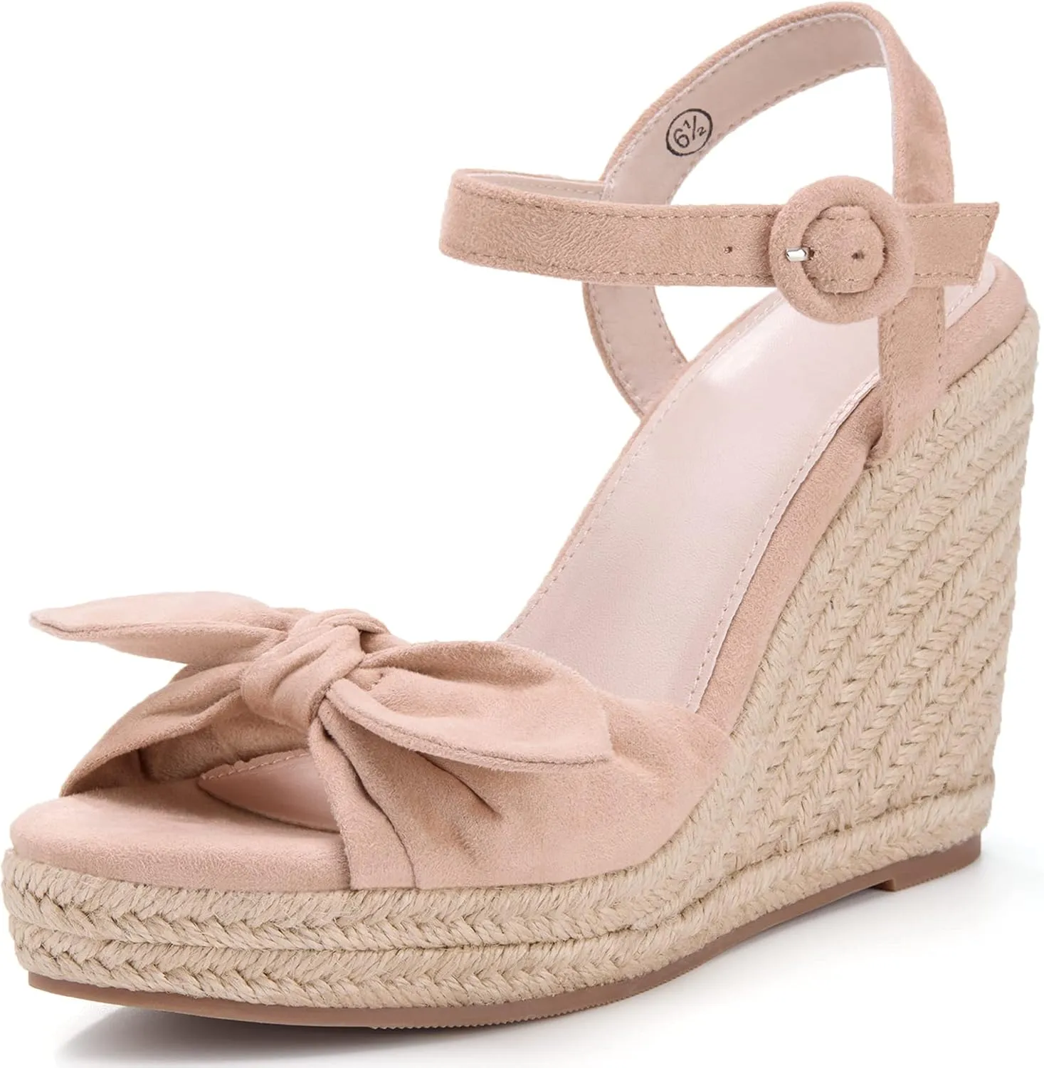 Coutgo Womens Espadrilles Wedges Bow Platform Sandals Open Toe Ankle Strap Summer Dress Heels Cute Shoes
