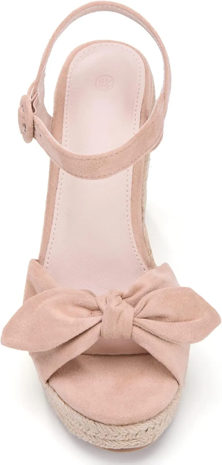 Coutgo Womens Espadrilles Wedges Bow Platform Sandals Open Toe Ankle Strap Summer Dress Heels Cute Shoes