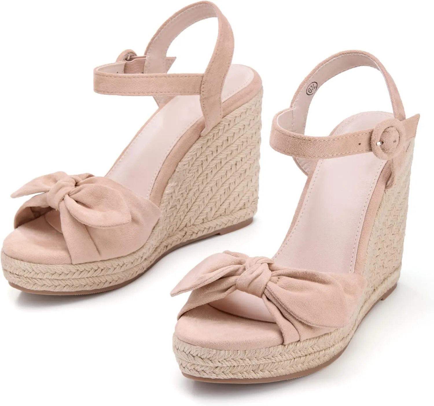 Coutgo Womens Espadrilles Wedges Bow Platform Sandals Open Toe Ankle Strap Summer Dress Heels Cute Shoes