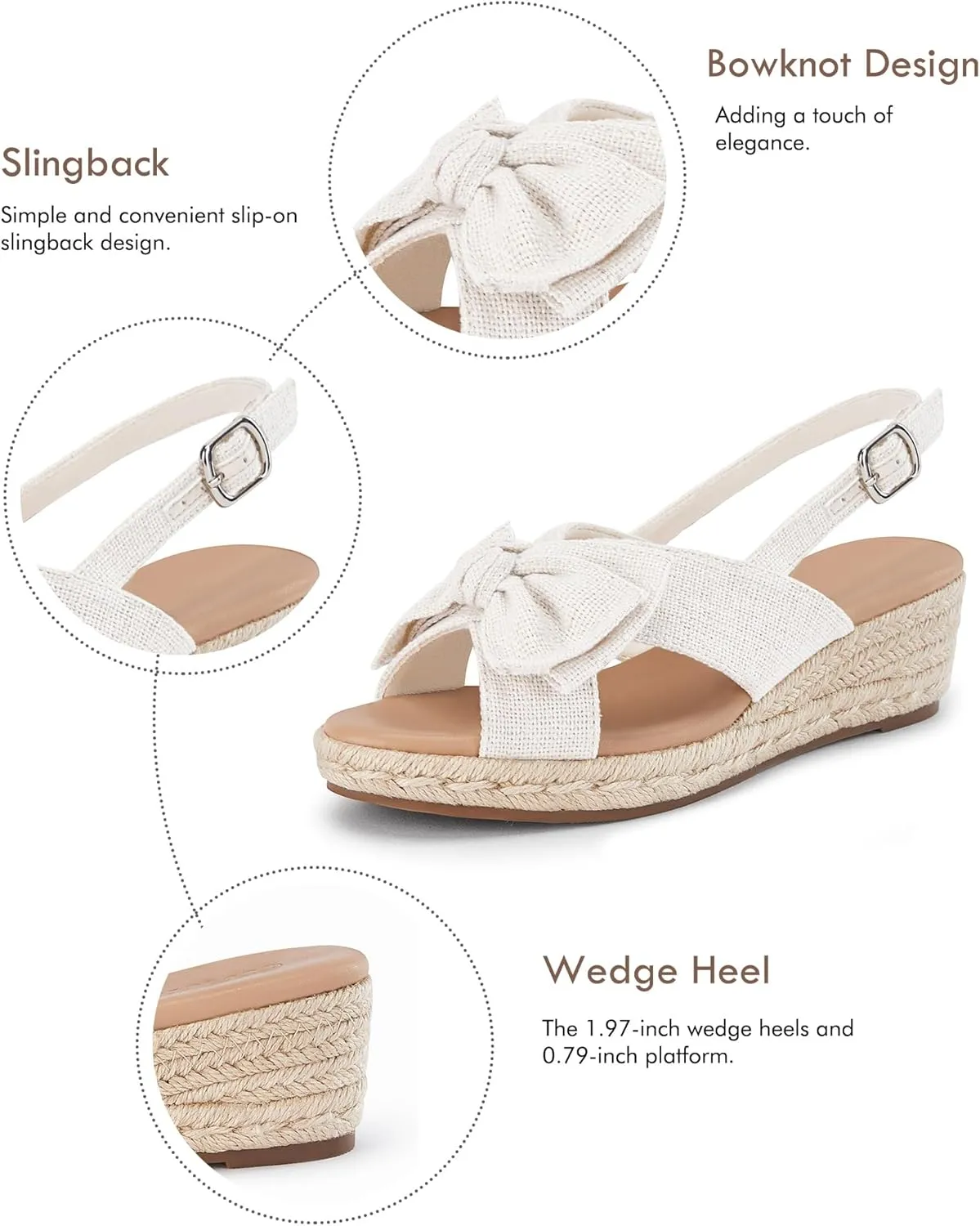 Coutgo Women's Platform Espadrille Wedge Sandals Slingback Bowknot Open Toe Casual Summer Dress Shoes
