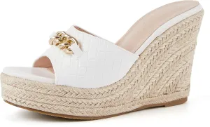 Coutgo Women's Wedge Sandals Platform Espadrille Heel Chain Slip On Casual Summer Slides