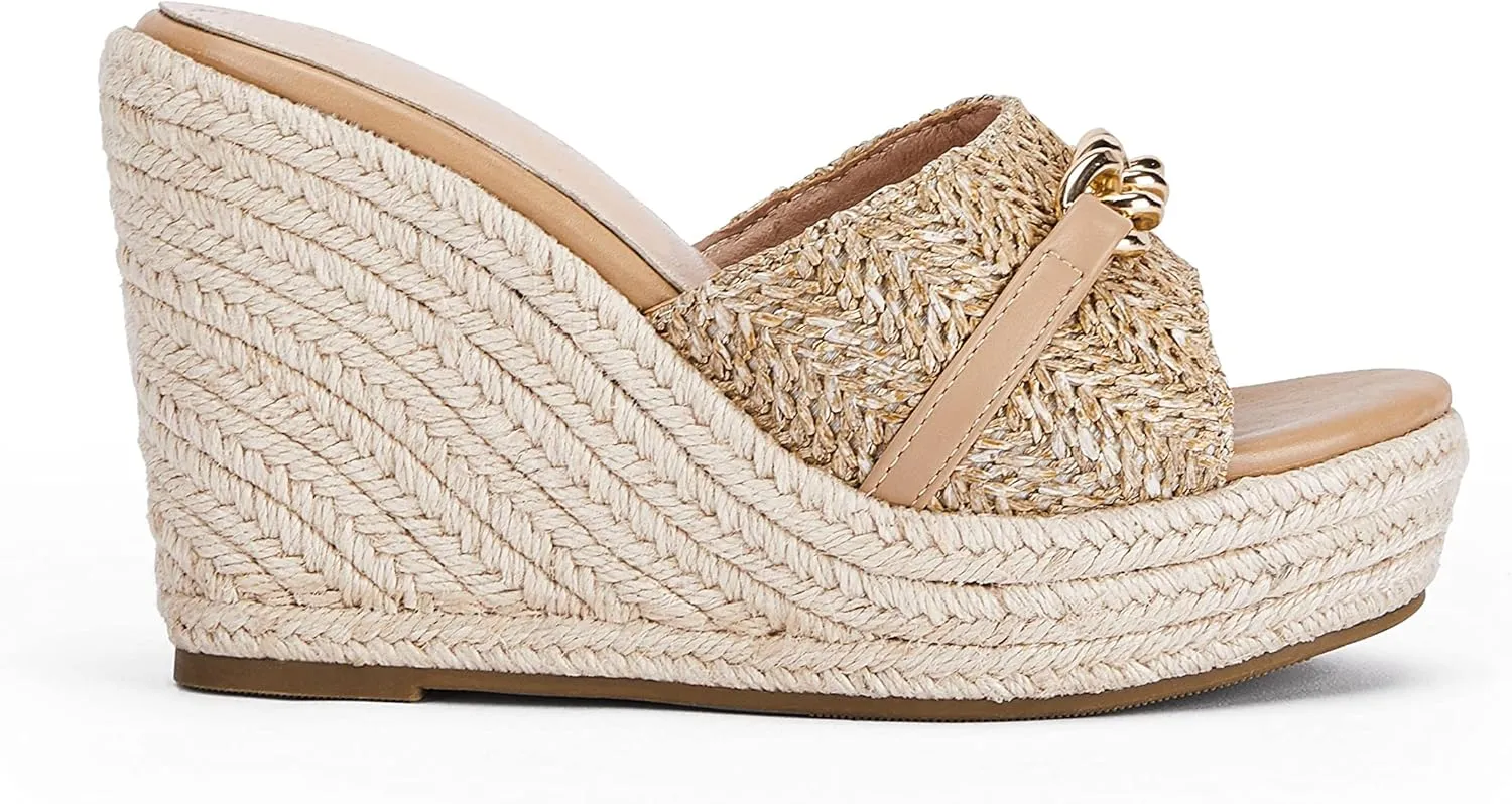 Coutgo Women's Wedge Sandals Platform Espadrille Heel Chain Slip On Casual Summer Slides