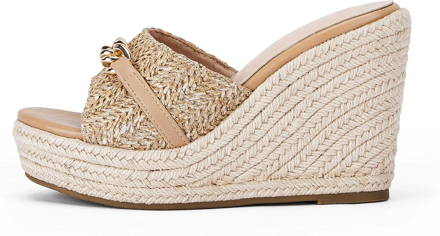 Coutgo Women's Wedge Sandals Platform Espadrille Heel Chain Slip On Casual Summer Slides