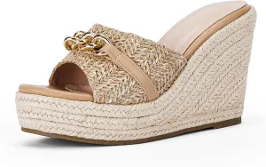 Coutgo Women's Wedge Sandals Platform Espadrille Heel Chain Slip On Casual Summer Slides